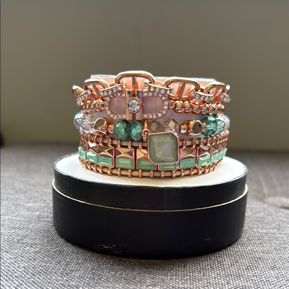 Rose Gold and Green Gemstone Bracelet Set